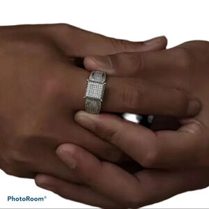 Fashion luxury bling iced out geometric CZ silver tone faux  diamonds ring